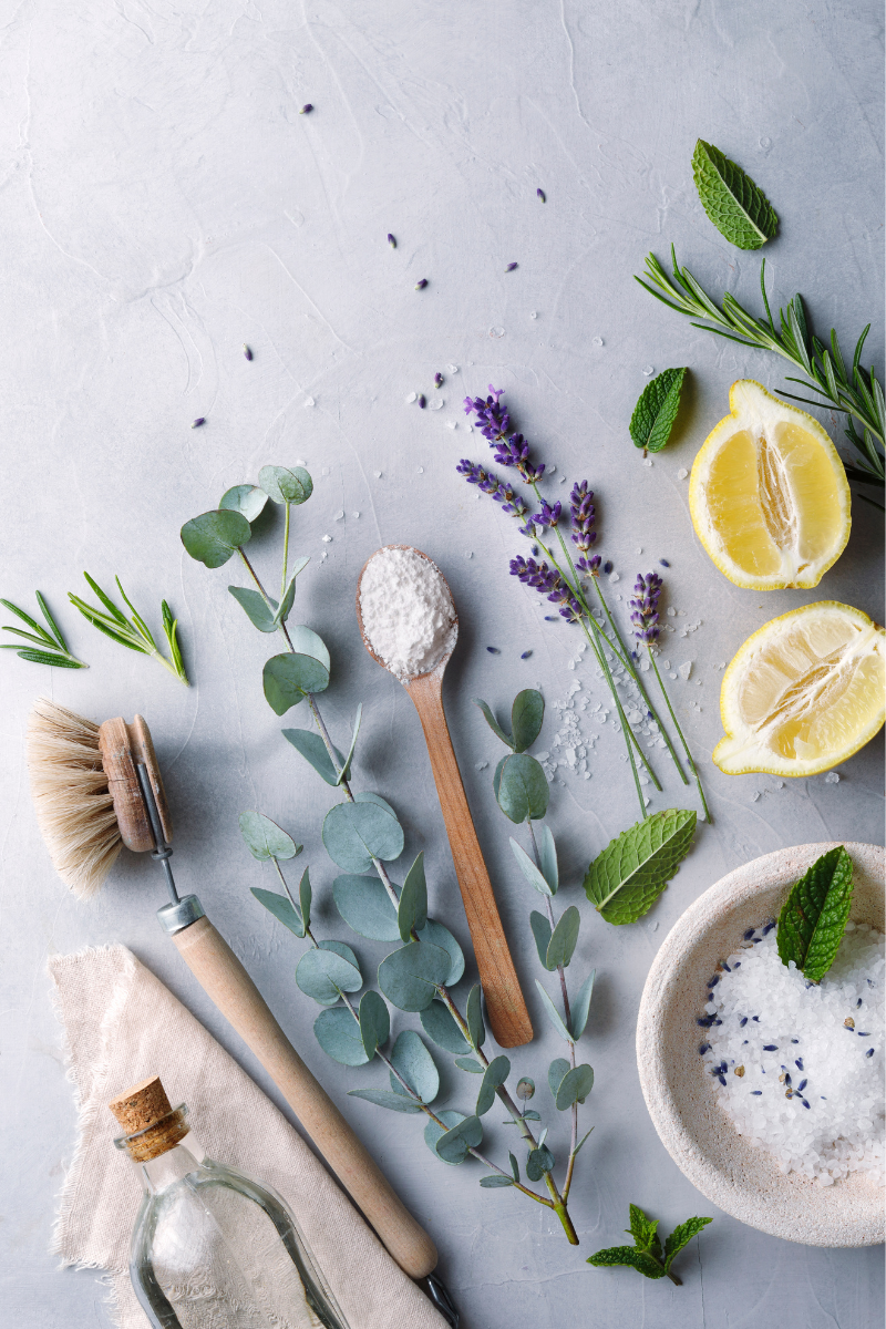 clean your home naturally with essential oils. Cute bottles with printable labels.