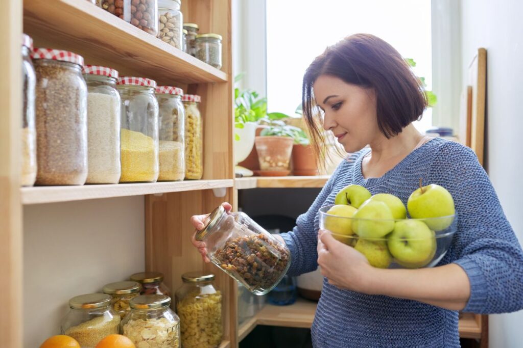 organizing your pantry with class containers looks lovely, but also keeps your food away from plastic.